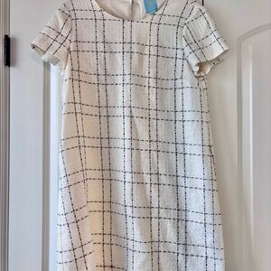 CeCe Tweed Dress in Cream with Black & Sliver Stitching Pattern